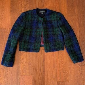 Vintage Linda Allard Ellen Tracy Plaid Cropped Wool Jacket Petite 10